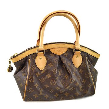 九成新！LV 經典字紋帆布Tivoli PM手提皺褶包