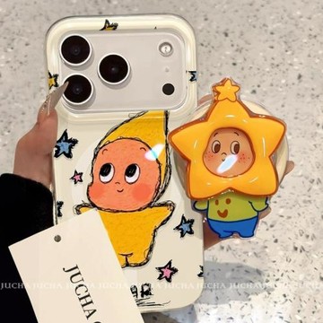 適用iPhone17promax手機殼新款15ins風17pro可愛14涂鴉星星人16promax磁吸支架蘋果17小眾17Air硅膠13防摔女