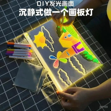 🔥臺灣出貨🔥兒童禮物髮光液晶diy手寫闆兒童護眼畵闆燈送7支彩筆可擦寫益智 HGXY