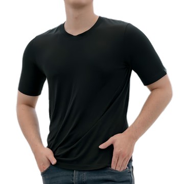 CHEAUCHI 巧奇 COOL涼T V領 中性素T 100%尼龍(內含64%極細直伸長纖維)  XL  墨菊黑