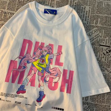 CMYJN 日系卡通二次元美少女短袖T恤男女情侶可愛學生寬松半袖tee