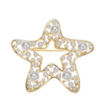 【RJ New York】閃亮點綴星星珍珠鋯石胸針別針兩用款(白金色)
