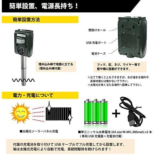 害獣害鳥撃退器 赤外線センサー感知 超音波 LEDライト 畑や庭の厄介な害獣を撃退 防水 ソーラー充電 猫 ネズミ 害獣害鳥対策・駆除 GR-1