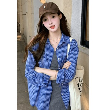 【鹿向南】薄外套女 韓版襯衫 格子襯衫 疊穿襯衣 開衫外套 學院風外套 薄外套女生韓版 早秋穿搭 休閒外套 氣質穿搭