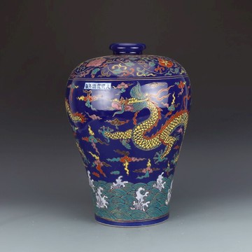 大明宣德五彩龍紋梅瓶 仿古瓷器古董真品古玩收藏擺件