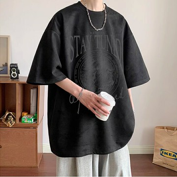 麂皮絨短袖T恤男夏季美式男裝體恤男生潮牌半袖衣服【繁星小鎮】