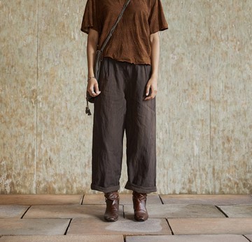 復古文青 純棉植物染褲子 直筒休閒褲