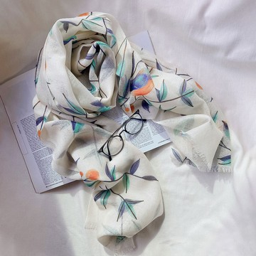 愛爾蘭Galway 美麗諾羊毛圍巾 樹梢小鳥