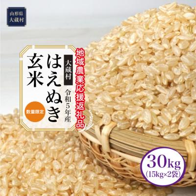 ふるさと納税 大蔵村 令和5年産　はえぬき[玄米]30kg(15kg×2袋)〜地域農業応援返礼品〜