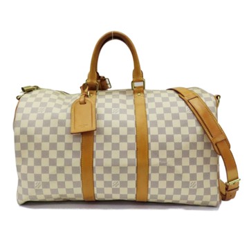LOUIS VUITTON LV 路易威登 白色 棋盤格帆布 Keepall Bandouliere 45 兩用包 N48223 【二手名牌BRAND OFF】