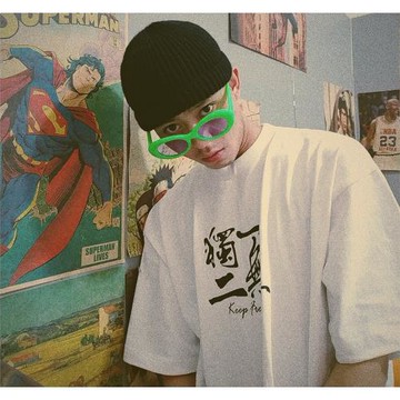 bboy寬松嘻哈街頭說唱popping大碼old school小領口重磅短袖T恤