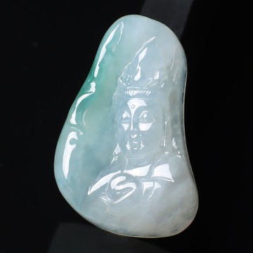 珍藏級-冰種飄花翡翠吊墜女男款 玉觀音項墜 天然A貨 孤品 送證書