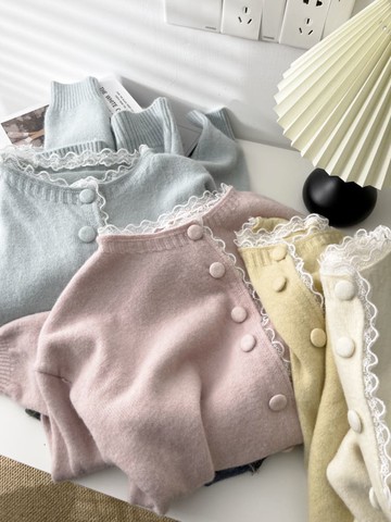 【掛拍系列】稚氣小蓬裙蕾絲滾邊針織上衣外套-5361