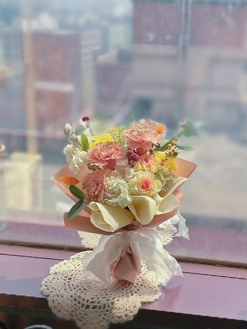【花訴花藝】康乃馨永生花束-粉金/開幕花禮/升遷花禮/祝賀花禮