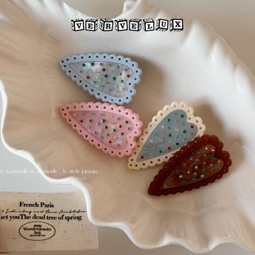 两件9.9折🔥臺灣出貨🔥可開發票✅愛心彩鑽波點發夾女前額碎髮無痕劉海夾少女側邊邊夾鴨嘴夾子頭飾