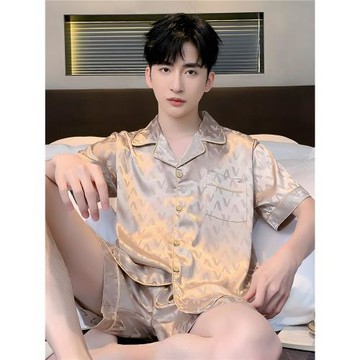 2026新款男士睡衣夏季冰絲薄款短袖短褲涼感仿真絲綢家居服春套裝