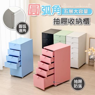 【慢慢家居】創新圓弧設計-鐵藝帶輪五抽屜活動櫃