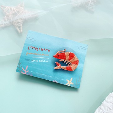 刺繡別針/燙貼 | 海洋系列 | 蝦子  | Littdlework