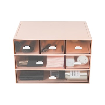 樂嫚妮 桌面收納三件組/辦公文具/可堆疊收納/A5尺寸-(3色)單格+雙格+三格-粉