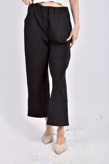 (L) bari高腰丹寧牛仔鬆緊腰黑色長褲