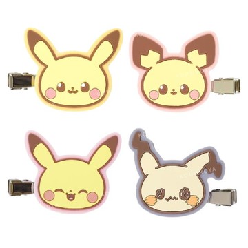 小禮堂 寶可夢 矽膠造型髮夾2入組 (大臉款) 皮卡丘 皮丘 謎擬Q