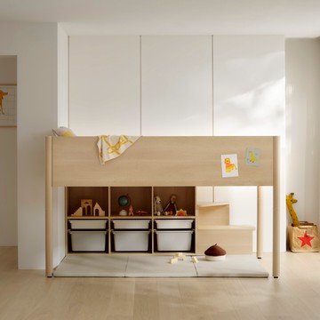 【iloom 怡倫家居】DOODLE 上下舖床架後方階梯櫃/含下方照明/含側邊防護墊 床架 雙層床 單人床架 雙人床架