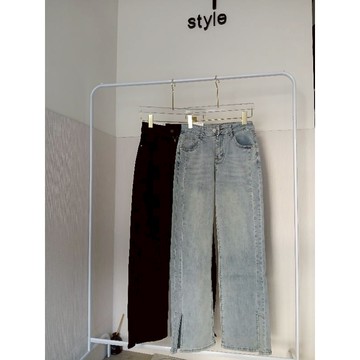 WP|韓版開衩彈力牛仔長褲 女牛仔褲 女牛仔長褲 女褲 女長褲 牛仔褲 牛仔寬褲 女牛仔寬褲 女開衩褲 女開衩牛仔褲