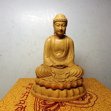 紫晶宮***黃楊木精雕阿彌陀佛(高10公分)***品質保證價格便宜