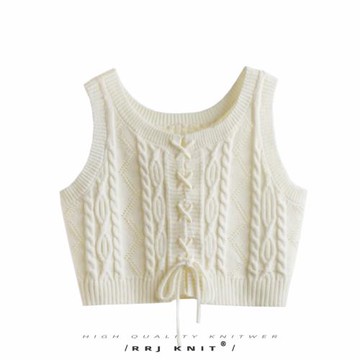 高腰短款系帶性感針織小馬甲春秋外搭麻花收腰露臍設計感無袖背心