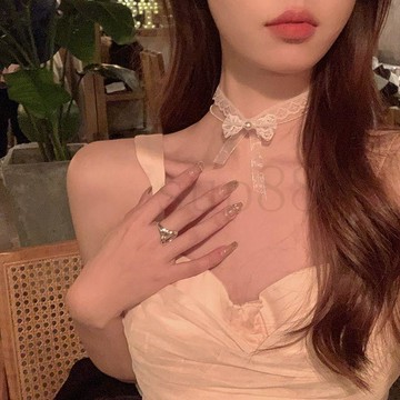 臺灣出貨蕾絲項鍊女蝴蝶結項圈小衆高級感頸圈頸鍊繫頸帶鎖骨鏈脖子配飾