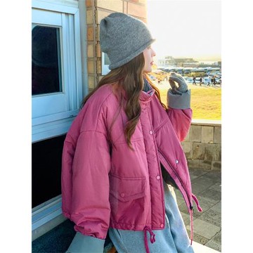 玫粉色短款立領羽絨棉服女冬季2025新款小個子韓系棉服爆款棉襖