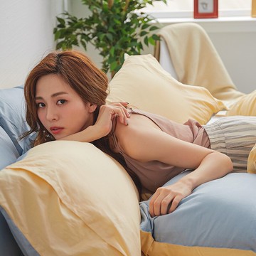 戀家小舖 100%精梳棉 床包被套組 / 雙人特大【撞色系列-日出藍】含兩件枕套 經典素色 台灣製