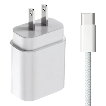 DTAudio 25W充電器 + Type-C to Type-C 充電線 30cm iPhone專用  1組  白色