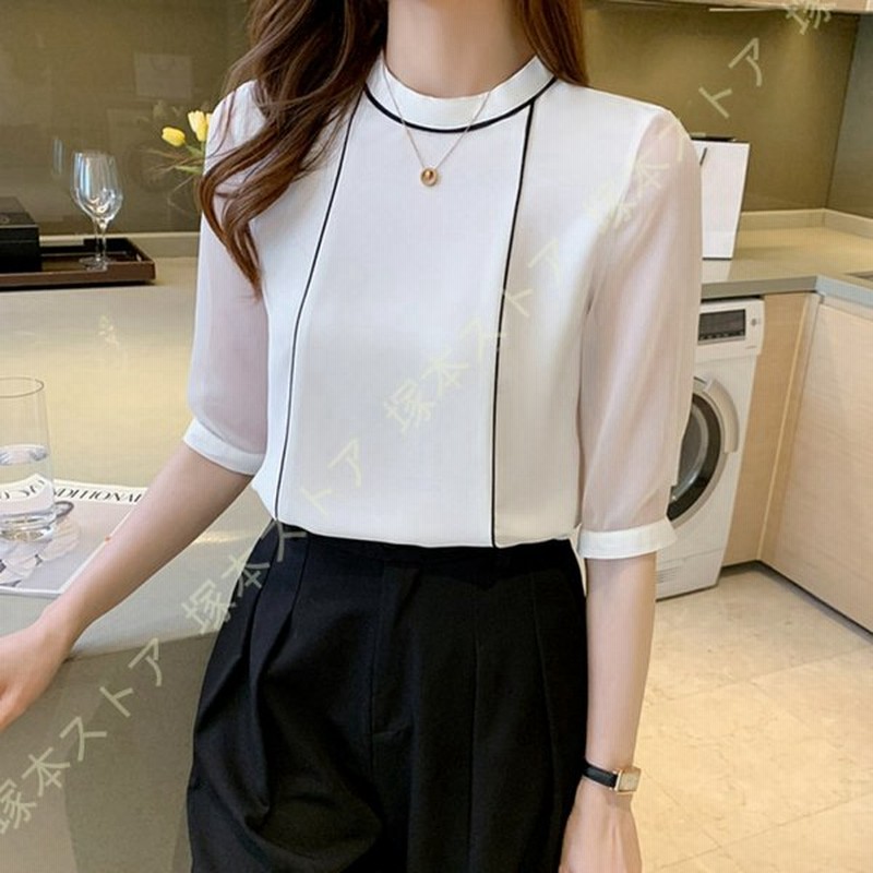 ブラウス レディース 無地 シャツ シフォン ブラウスシャツ 春 夏 春夏 黒 ポリエステル フラワー 無地シャツ リボン アイボリー チュニック 大人 オフィス 通販 Lineポイント最大0 5 Get Lineショッピング