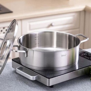 慕廚304不銹鋼鍋矮清湯鍋家用電磁爐專用火鍋鍋具加厚火鍋盆28cm