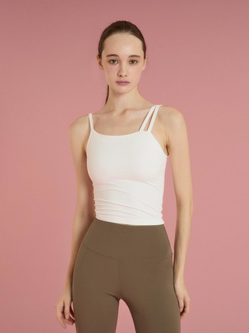 Unbalanced Strap Crop Tank Top_White