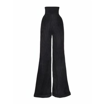 復古優雅氣質黑色闊腿褲女高腰垂感顯瘦百搭條紋西裝褲秋休閑長褲