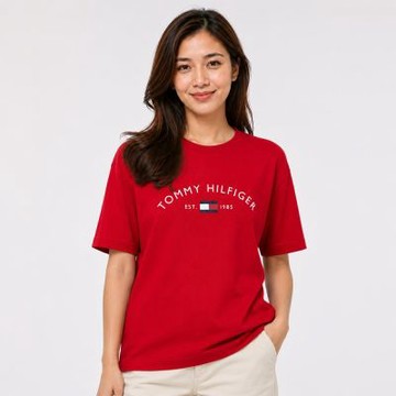 TOMMY 熱銷印刷文字Logo圖案短袖T恤-紅色