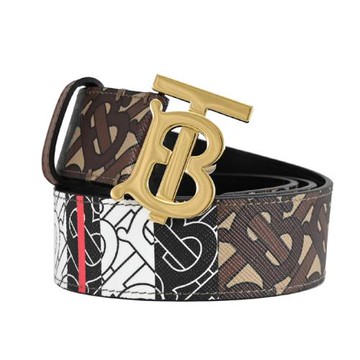 BURBERRY 8018991 品牌花紋皮革穿扣式皮帶.深咖