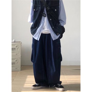 RICHMAN藍色美式工裝寬松闊腿牛仔褲潮牌男日系oversize束腳褲子