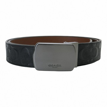 COACH-鐵牌釦浮LOGO 可裁剪雙面皮帶(黑)38mm