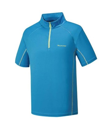 【【蘋果戶外】】山林 41P37 75 藍  男 膠原蛋白半門襟排汗衣 抗UV 短袖上衣 吸濕消臭抗靜電快乾 春夏 Mountneer