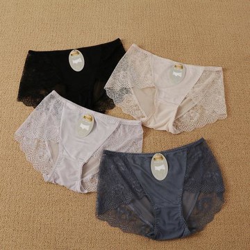 外貿單蕾絲無痕透明性感內褲小平角底褲透氣015318女士桑蠶絲
