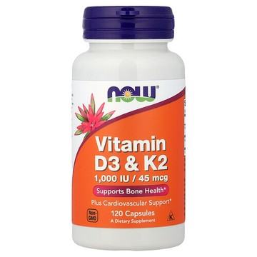 NOW Foods, 維生素 D3 + K2 膠囊，120 粒裝