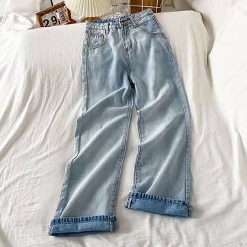 淺色牛仔褲女潮ins夏季薄款拖地長褲高腰垂感顯瘦直筒寬松闊腿褲