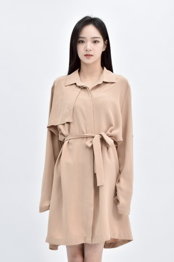 (M) haeler質感長袖假兩件棕色洋裝