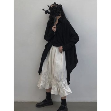 UKGOTY/原創百搭白色半身花苞裙女小眾設計感褶皺秋冬中長款半裙