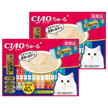 INABA CIAO 啾嚕 肉泥  鰹魚、鰹魚 + 柴魚片、宗田鰹魚 + 柴魚片、鰹魚 + 飛魚  560g  2袋