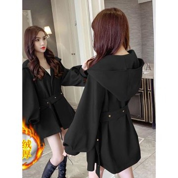 秋冬薄款新款時尚百搭赫本風燈籠袖外套女小個子中長款風衣大衣潮