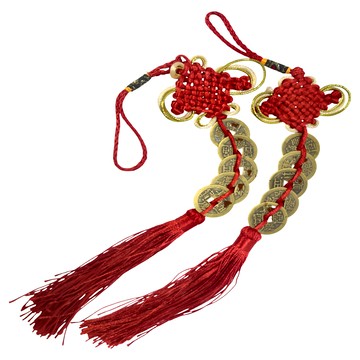 馥瑰馨盛 幸福五帝錢掛件 Set 2  總長約31CM  銅幣直徑約2.3CM  結繩材質  帶來美好祝福  顏色隨機  1組